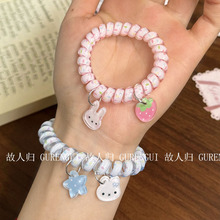 新款ins风小清新草莓卡通小兔子电话线圈高弹力甜美可爱发圈闺蜜