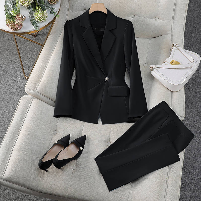 Women's Blue Slim Fit Professional Suit Set - Elegant Blazer & Pants For Office & Formal Occasions_voghion.com