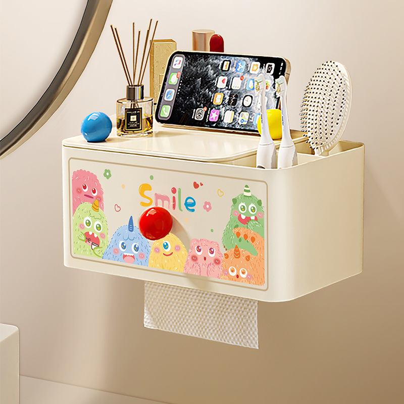 防水トイレットペーパーホルダー、穴あけ不要の壁掛け式ロールペーパー収納ボックス、防水ティッシュボックス|undefined