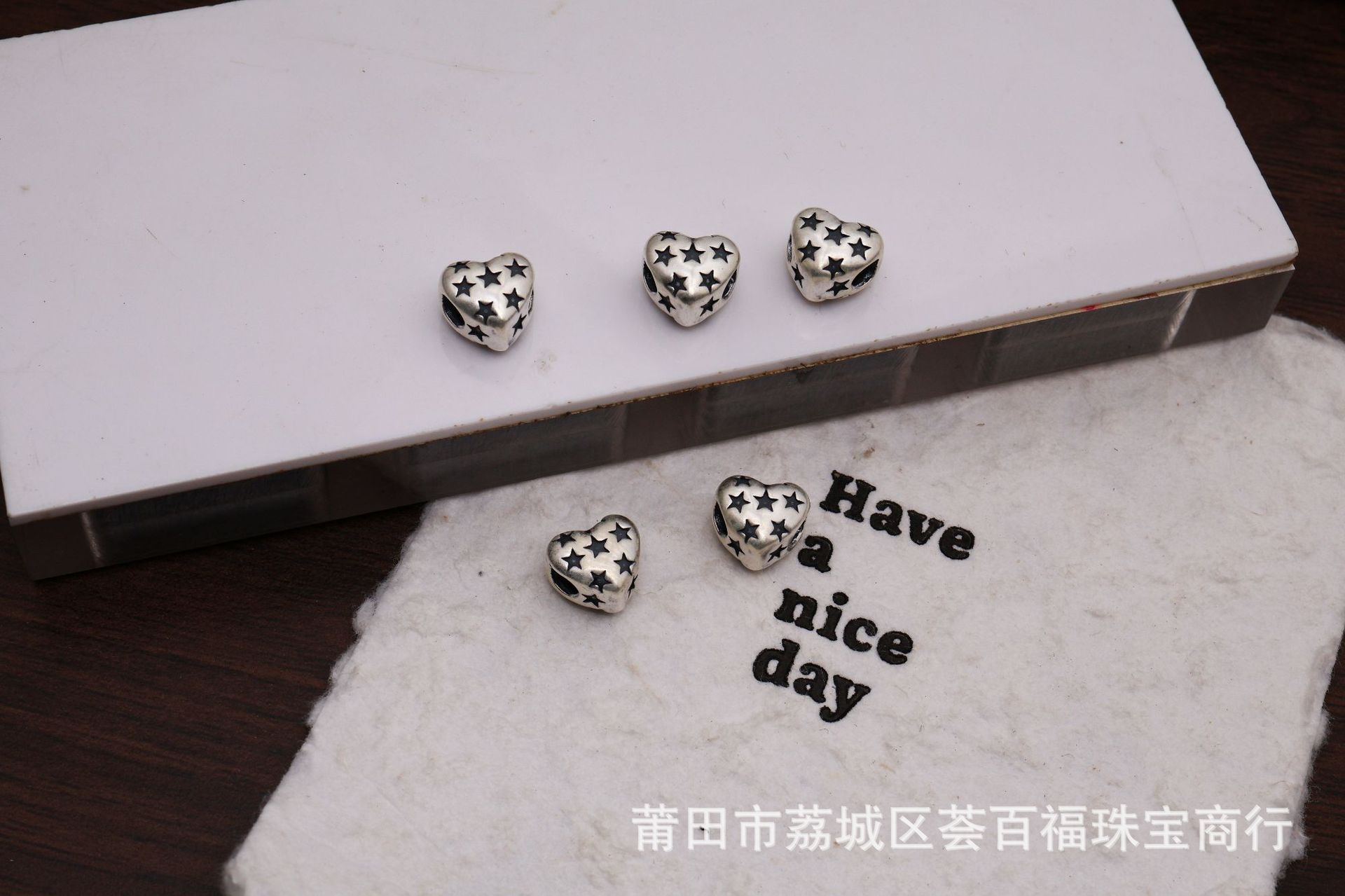 S999 pure silver heart-shaped 3D spacer beads, loose beads accessories, pentagram and heart-shaped jewelry, DIY stringing pearl bracelet materials