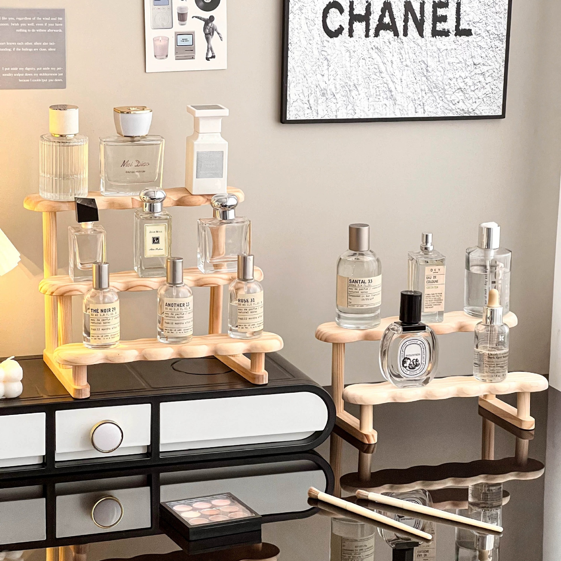 デスクトップ香水階段棚実木棚茶道具置物コーヒーカップ収納化粧品木製展示棚