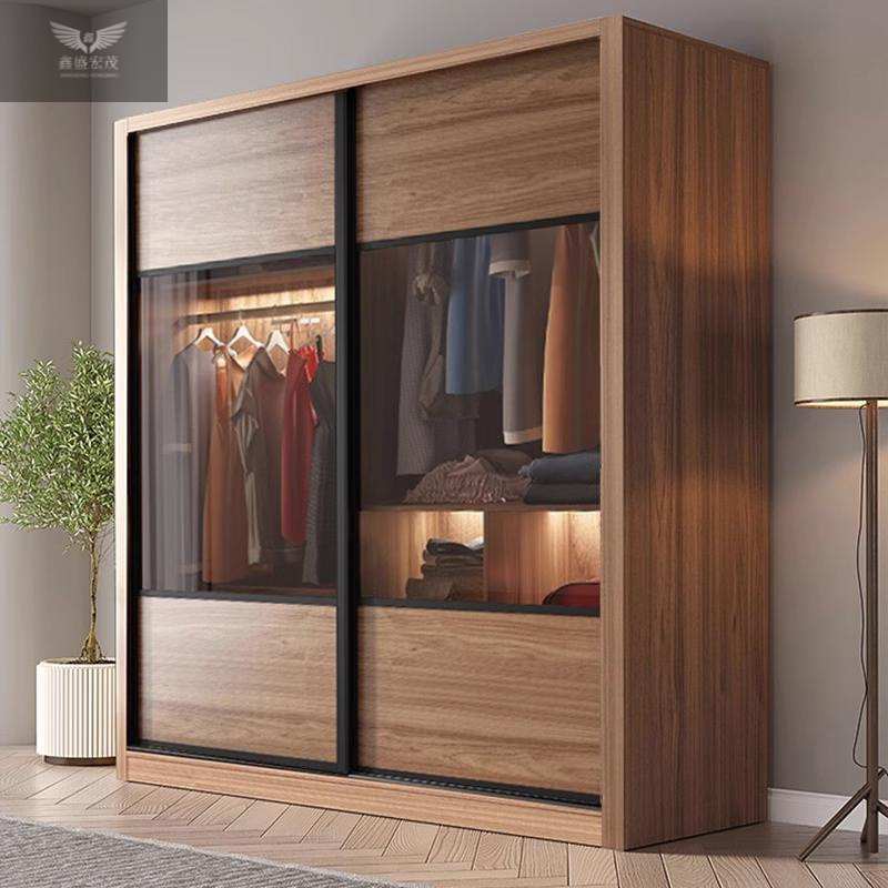 Moderno y simple armario de dormitorio doméstico tipo tablero nórdico puerta corredera armario de almacenamiento de puerta corredera de vidrio económico image 1