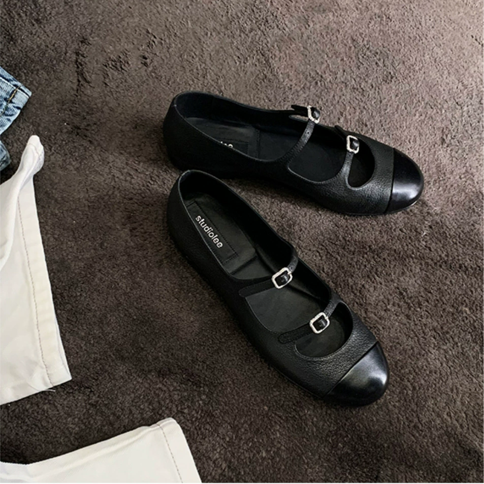 Туфли Mary Jane с круглым носком и цветовыми блоками от Grape Mom, с одним ремешком, неглубокие балетки, плоские туфли, повседневные и универсальные.