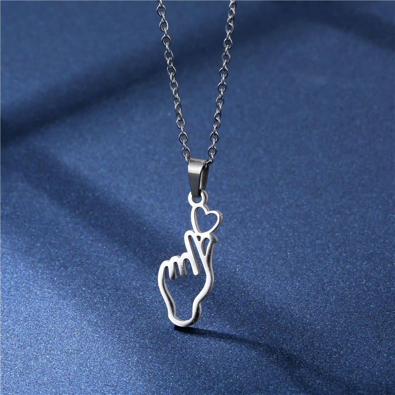 Simple fashion hollow gesture heart-shaped stainless steel clavicle chain earrings set