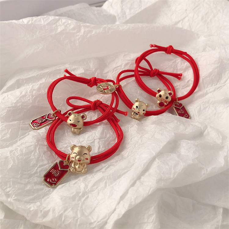 Cuerdas de cabeza metálicas rojas de alta elasticidad cabello anillo de cabello pulsera de mujer doble uso nuevo atado cabello correa joyas para la cabeza