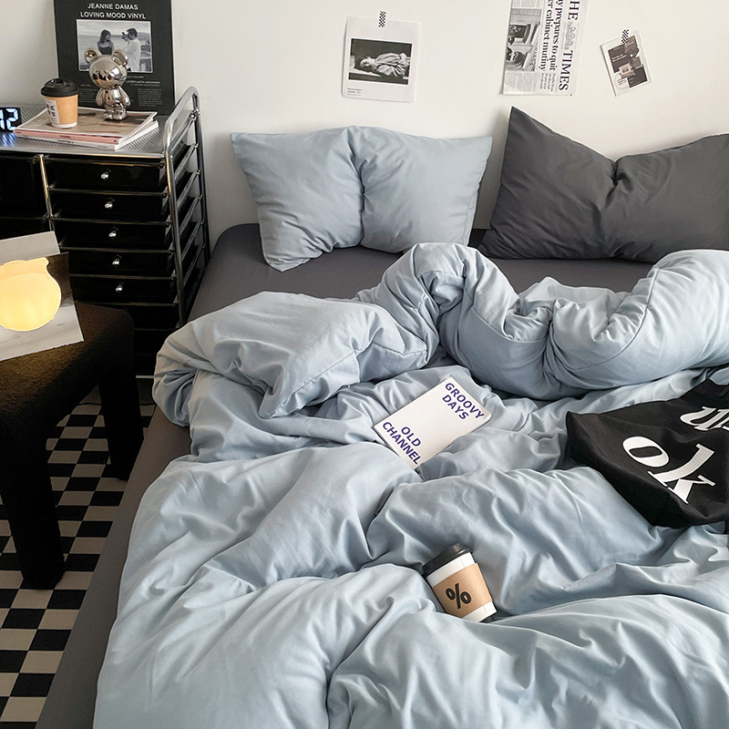 2024 nueva serie de cuatro piezas de mezcla y combinación de color sólido de algodón lavado de peso alto