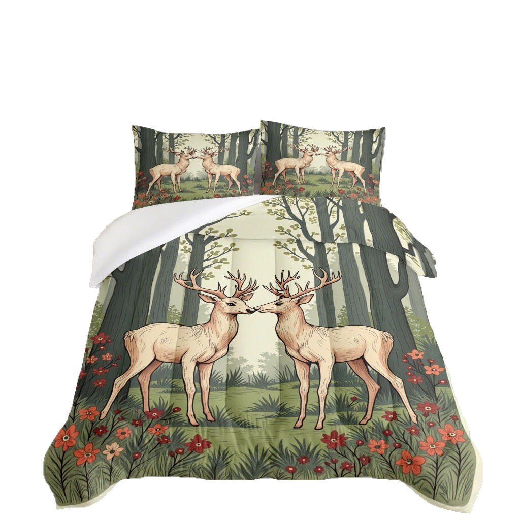 TEMU / JIT cálido ciervo impresión digital HD 180gms colcha de cama set fuente fabricante