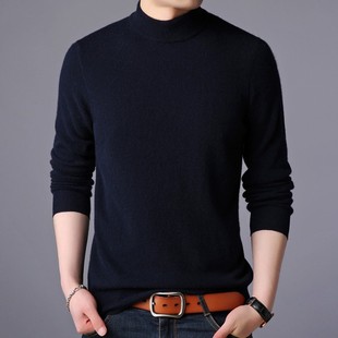 Thick 100 Mountain Cashmere Sweater Men's Half High Neck Solid Color Sweater Winter Warm Puyuan Sweater Knitted Base Shirt