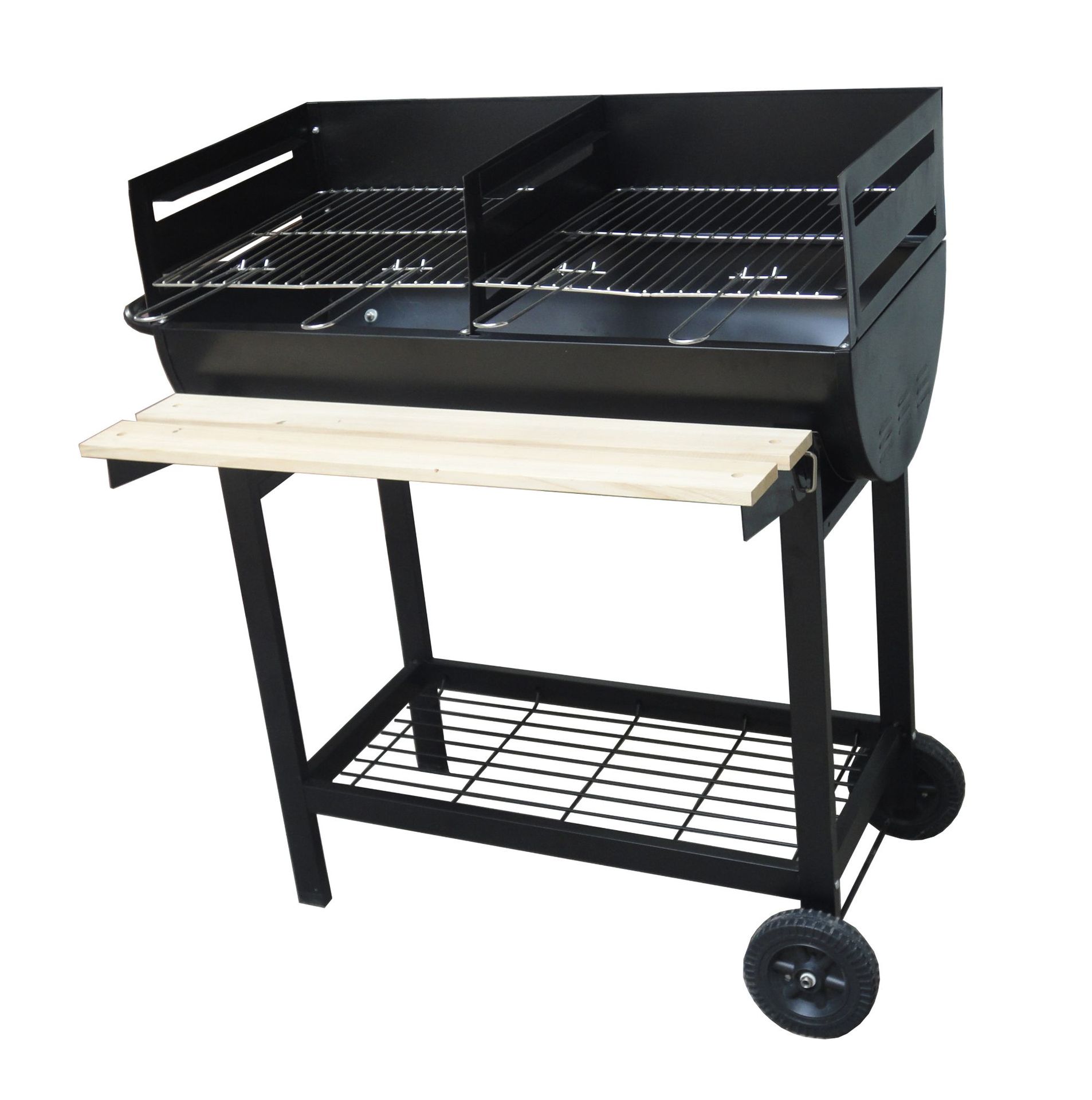 Diámetro de producción de fábrica 42cm medio barril de aceite horno barbacoa parrilla con ruedas Push-Pull barbacoa parrilla barbacoa con mesa tablero barbacoa