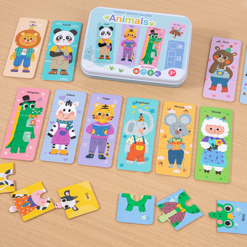Caja de hierro 3 - en - 1 puzzle de tráfico de animales gran pieza cognitiva educación temprana pensamiento acertivo iluminación juguetes para niños