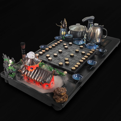 9WOR whole black gold stone tea tray set fully automatic all-in-one household purple sand tea set atomized running water fish farming