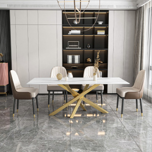 Simple Modern Iron Art Living Room Rectangular Slate Table Restaurant Slate Dining Table and Chair Combination Marble Slate Combination