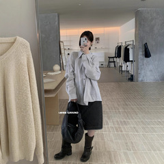 imiss 韩标！高品质100%苎麻翻领单排扣简约舒适女上衣宽松衬衫