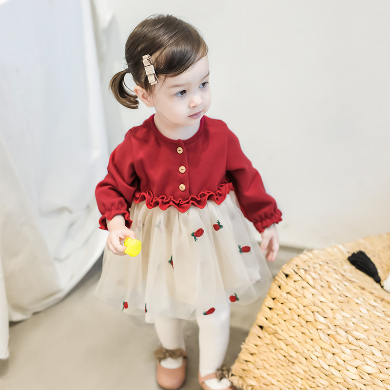 Vestido para niña, ropa infantil Tongbei, vestido nuevo de otoño 2025, vestido de malla para niñas, vestido de Año Nuevo, vestido de cumpleaños