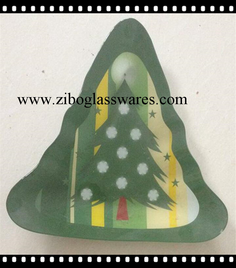 圣诞元素热弯烤花玻璃盘圣诞树烤花玻璃盘