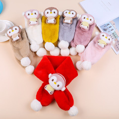 New 2021 Cute Rabbit-Fur Plush Children's Scarf Autumn/Winter Double Ball Cartoon Red-Nosed Reindeer Christmas Warm Neck Gaiter