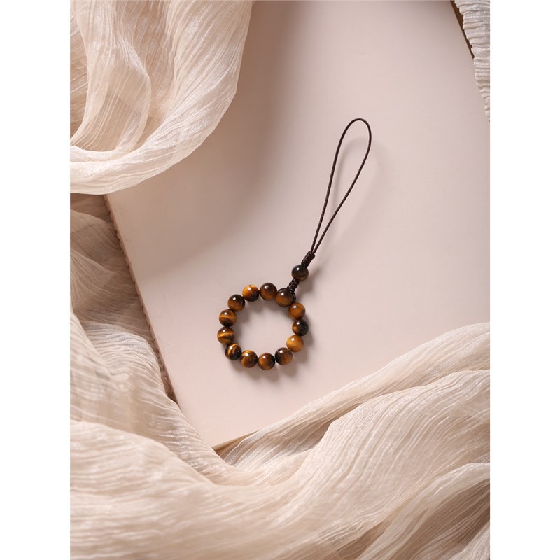 Tiger Eye Stone Ring Buckle Mobile Phone Chain Lanyard Pendant Literary Style Exquisite Pendant Bag Key Pendant Men and Women Anti-Lost