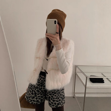 实拍 韩版ins气质 冬装新款牛角扣装饰 v领毛毛马甲 防皮草背心女