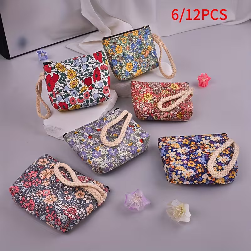 New Floral Pastoral Style Coin Purse, Wrist Bag, Fabric Small Wallet, Women's Storage Bag, Key Bag