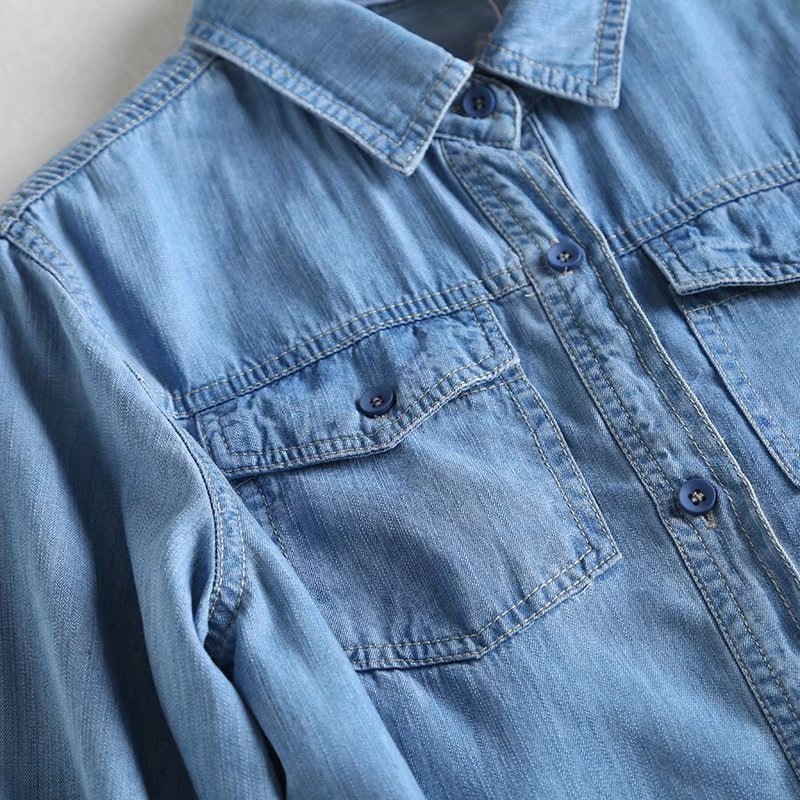 ​​Women’s Tencel Denim Shirt – Upgraded Breathable Long Sleeve Blouse (Light/Dark Blue, M-XXXL)​​_mkmklike.com