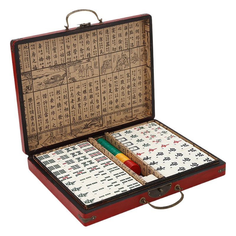 Retro Style Antique Mahjong Boxed English Overseas Mahjong Tourist Souvenirs Foreign Affairs Chinese Characteristics Small Gifts