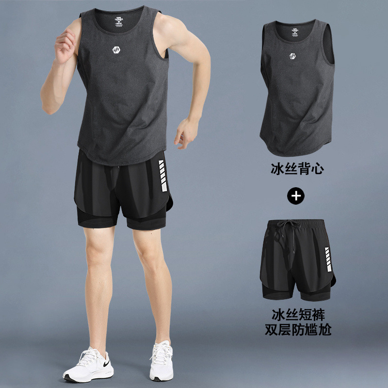 衣類 メンズ サマーショーツ ベスト ランニング用品 陸上競技 マラソン バスケットボール トレーニング 速乾 スポーツスーツ 工場|undefined