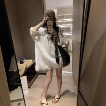 白色V领口袋设计显瘦长袖苎麻衬衫裙老钱风慵懒松弛感连衣裙短裙