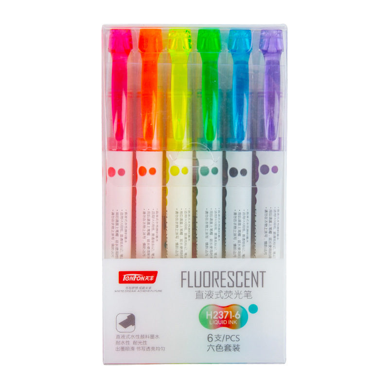 H2371 pluma fluorescente recta pluma fluorescente de gran capacidad pluma de diario escritura suave multicolor fluorescente pluma traje