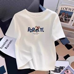 大きいサイズ半袖ファッション幾何学Tシャツ立体Tシャツデザイン漫画風白ラウンドネックミドル丈夏多用途