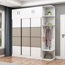 衣櫃推拉門現代簡約實木家用卧室大衣櫥組裝簡易收納儲物櫃經濟型