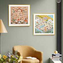 爱马仕丝巾挂画城市现代卧室餐厅客厅沙发墙壁画轻奢服装店装饰画