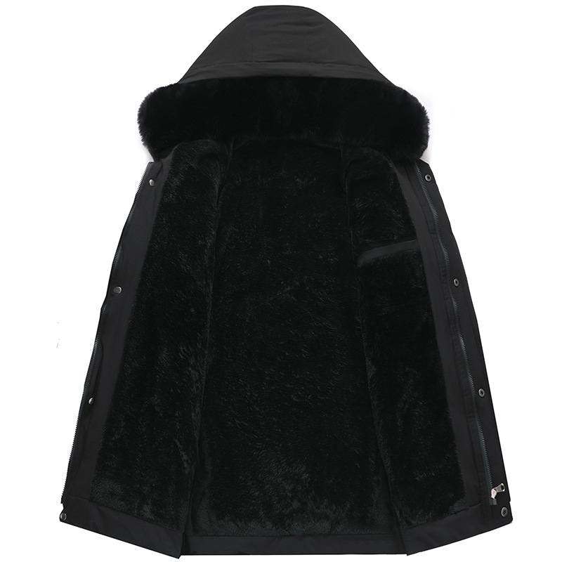 Thick down with added velvet and elderly men, winter mid to long length for fathers, middle-aged men's cotton jacket_voghion.com