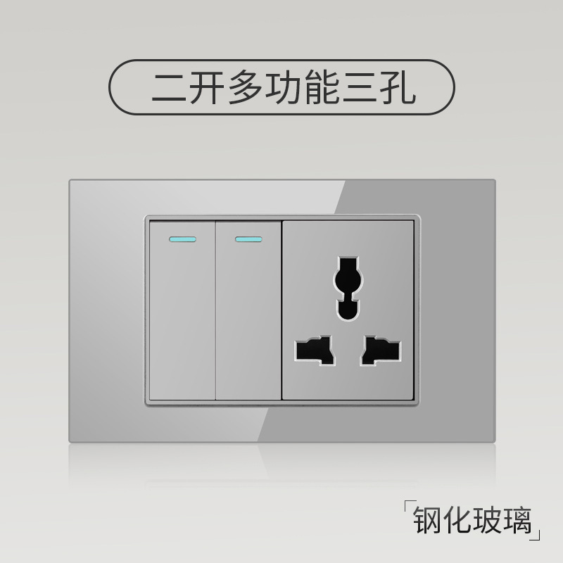 Enchufe de pared con interruptor de vidrio templado gris tipo C estándar americano de 110 V de Taiwán, panel de enchufe de pared con carga rápida de 20 W y atenuación