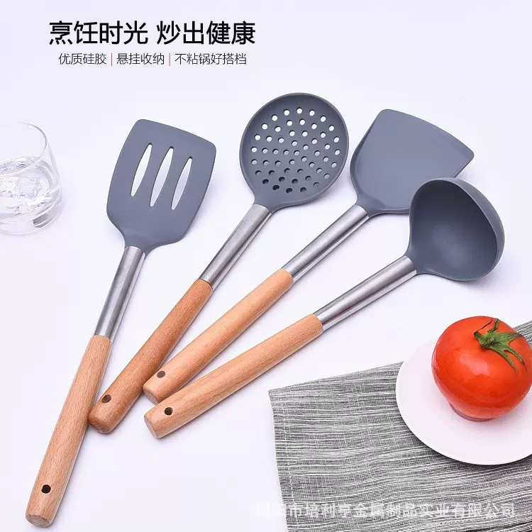 硅胶厨具套装锅铲五件套炒勺厨房漏勺饭勺不粘锅硅胶铲煎铲汤勺子