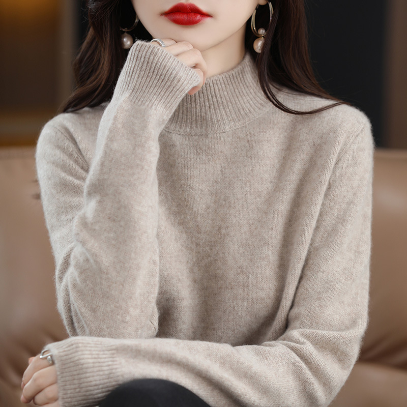 鄂尔多市春秋半高领五分袖羊毛针织衫女毛衣中袖薄打底衫|undefined