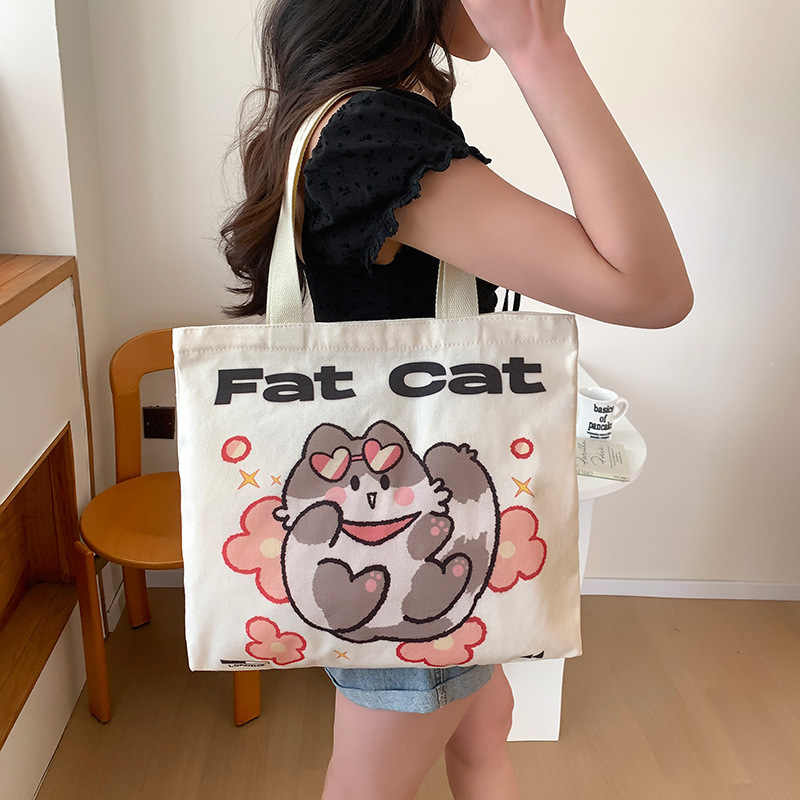 꽃무늬 야옹(지퍼 있음, 내부 포켓 없음, 양면 인쇄)