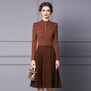 Coat Long Sleeved sweater medium length skirt