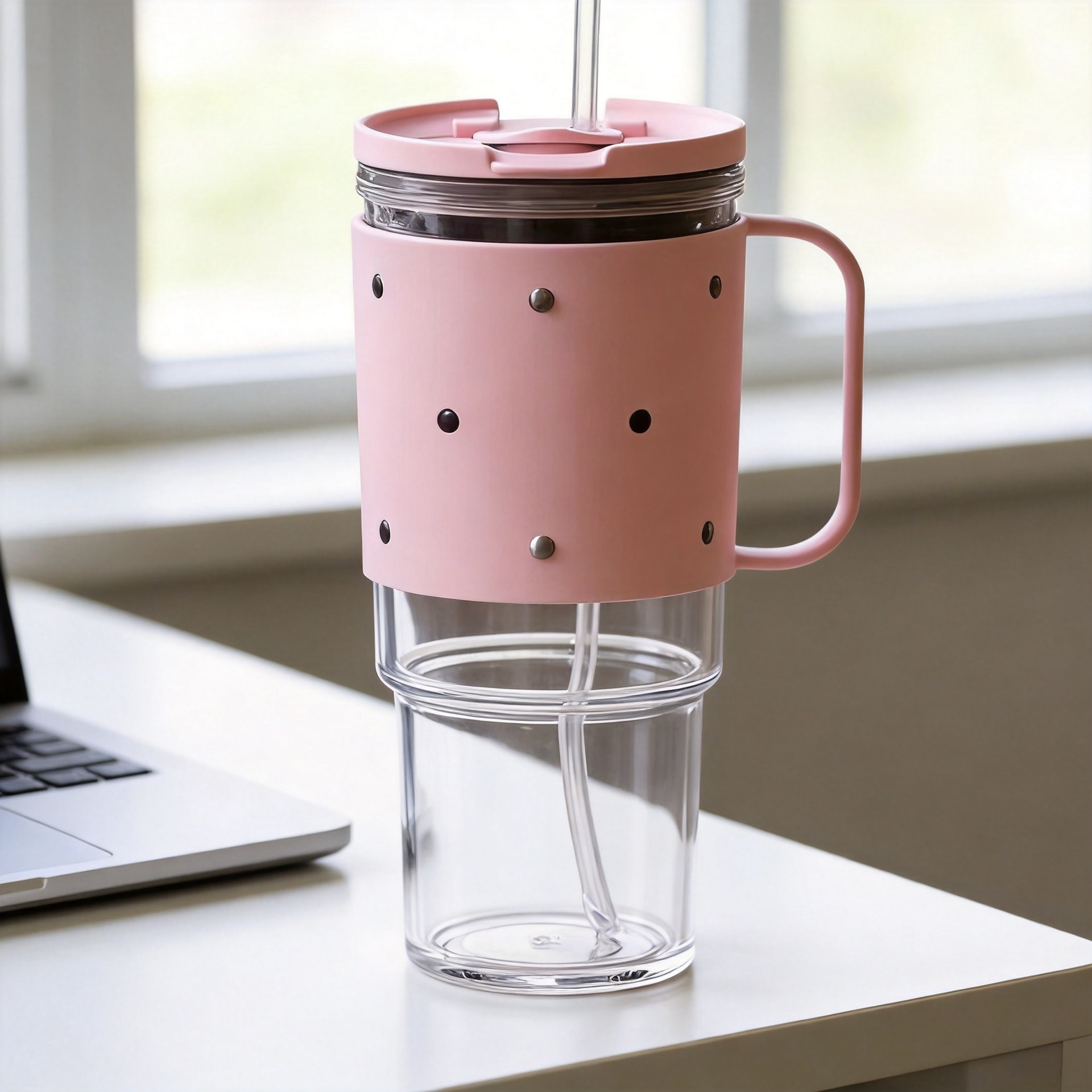 Cross-Border Amazon Car Cup Silicone Sleeve Non-Slip Insulated Ice Cup Dual-Use Plastic 30oz Perforated Water Cup