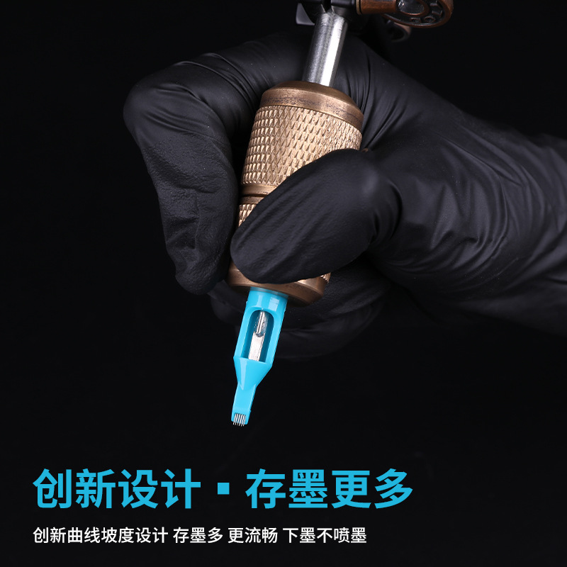 High-quality single-use tattoo needles with blue needle tips, a full range of models, and tattoo machine accessories.