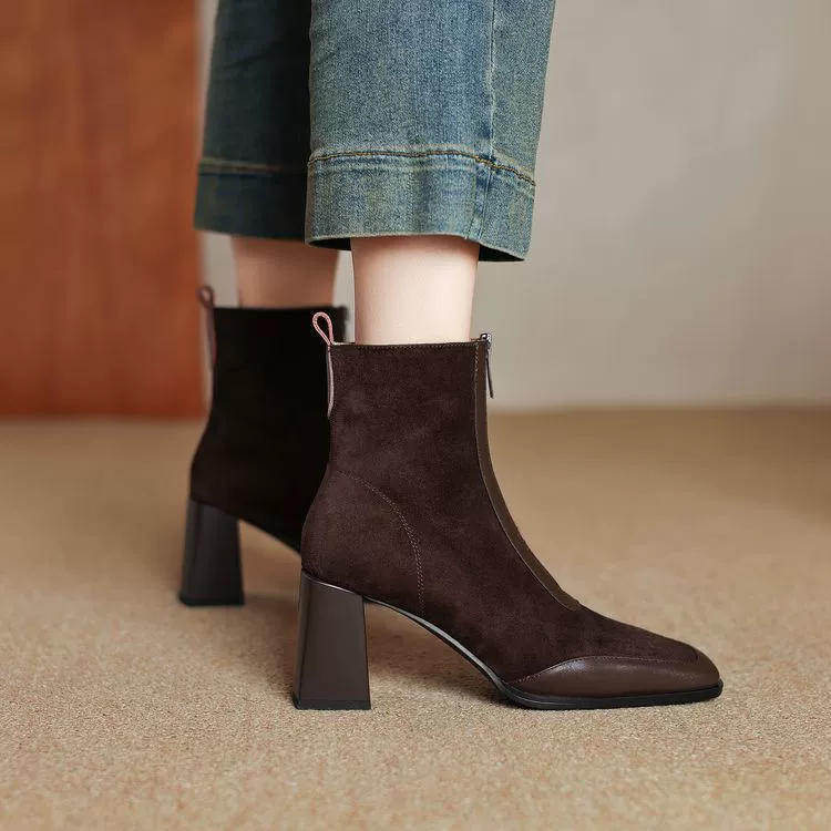 Винтажные сапоги на высоком каблуке женские 2024 застежки-молнии до осени и зимы модные простые дикие тощие сапоги модные сапоги плюс бархатные сапоги