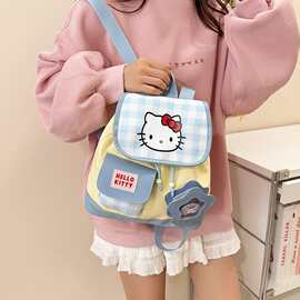 Kitty新款书包学院双肩包可爱格子抽绳迷你凯蒂卡通背包手提包女