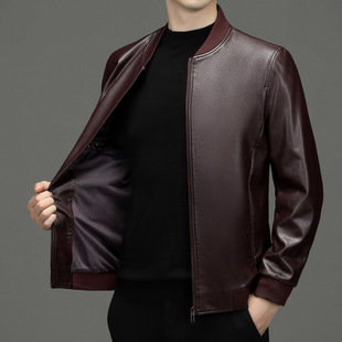 2025 Spring and Autumn Leather Jacket Sheepskin Genuine Leather Men's Short Baseball Collar Motorcycle Leather Jacket Spring and Autumn Casual Jacket