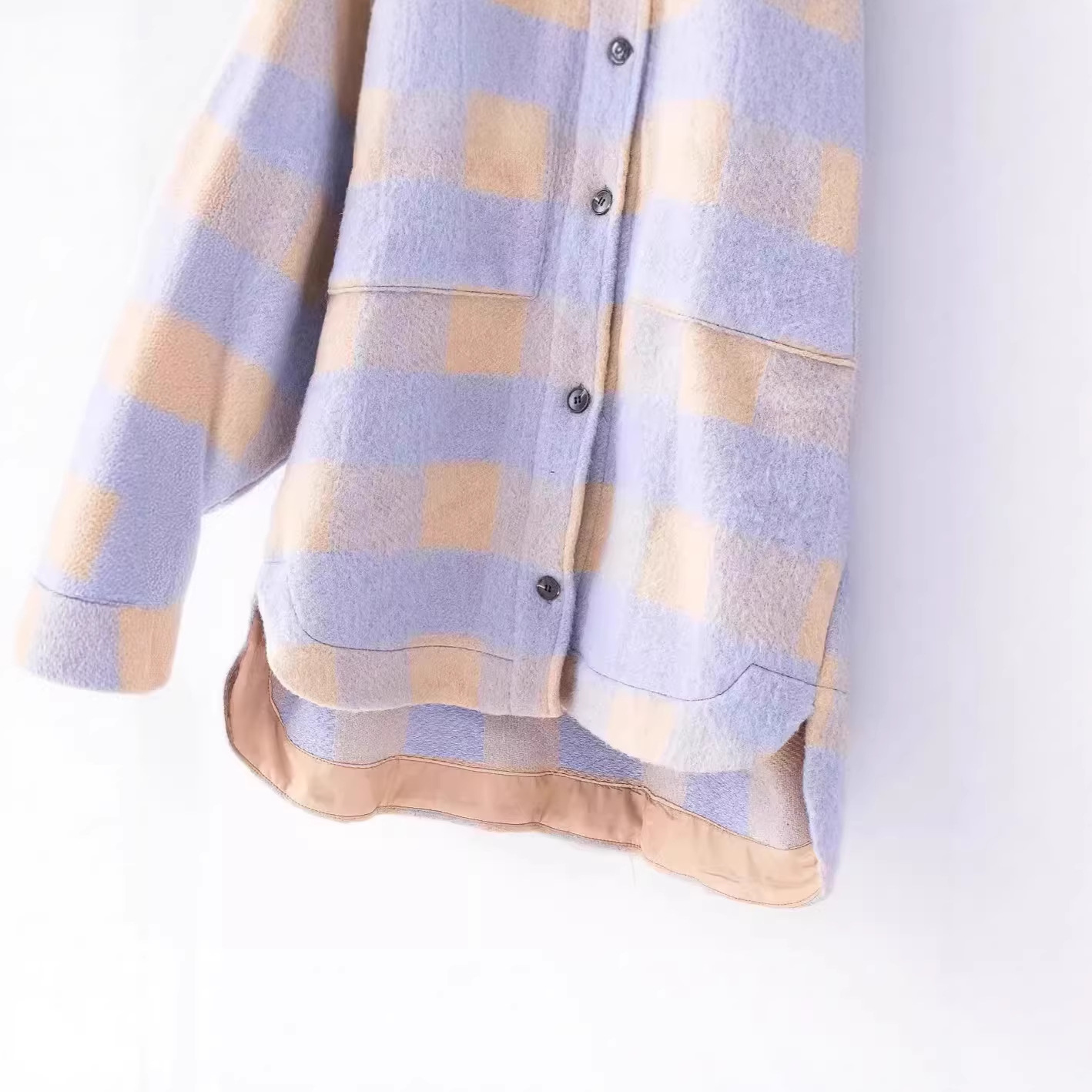 Winter And Autumn Fashion Casual Pocket-Decorated Grid Loose-Shirt Oversized Coat Wholesale_ecoleips.com
