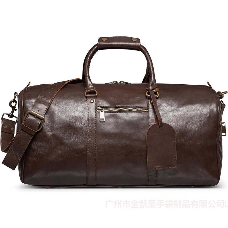 Direct Selling Large Capacity Leather Duffel Bag with Trolley Sleeve Multifunction Men's Handbag Overnight Travel Duffle