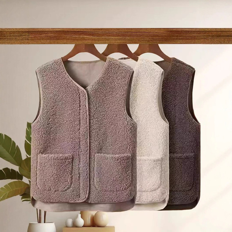 Autumn and Winter Cashmere Vest Outer Jacket Fleece-Lined Retro Style Warm Vest Vest Women's Fur Integrated Autumn and Winter Cashmere Vest Outer Jacket Fleece-Lined Retro Style Warm Vest Vest Women's Fur Integrated