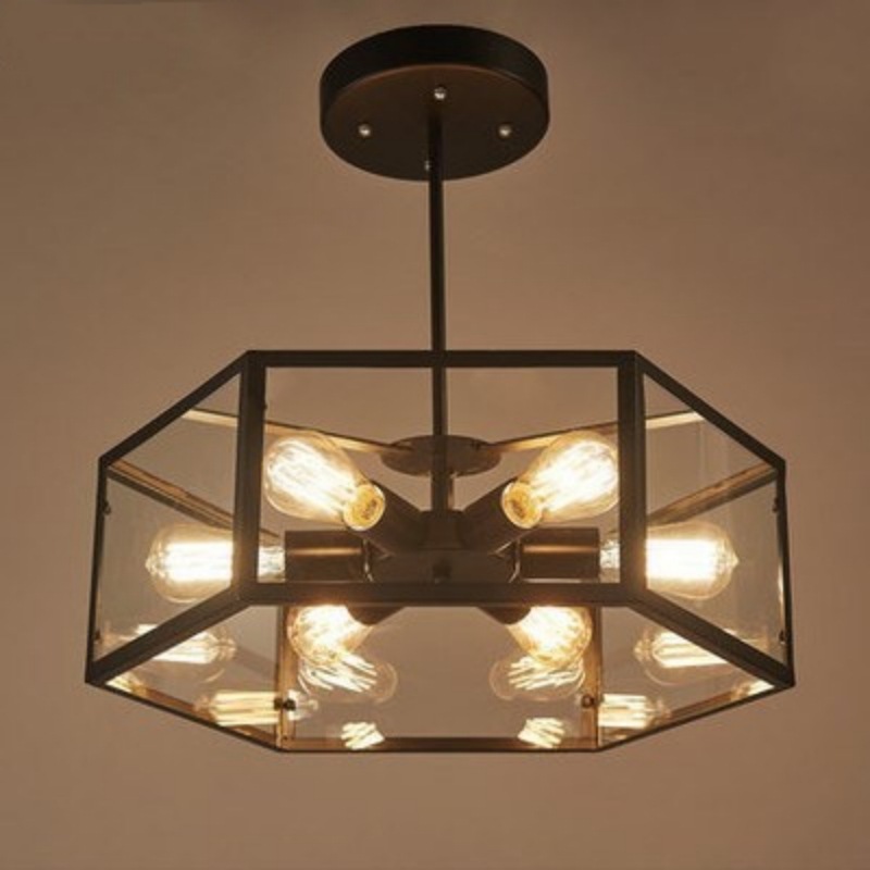 美式创意客厅复古吸顶灯美式卧室铁艺 个性书房吸顶灯工业风玻璃