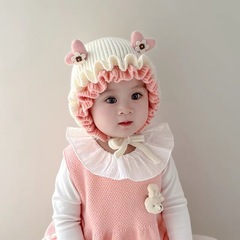 赤ちゃんの帽子秋冬の赤ちゃんの王女の韓国版の乳幼児の保温のニットの女の子の耳の厚い毛糸の帽子