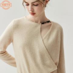 韩系设计感羊绒衫女长袖交叉时尚羊毛上衣新款外穿百搭针织毛衣