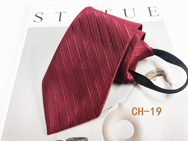 Corbata de cremallera roja para hombres fácil de tirar Estilo libre novio mejor hombre de negocios corbata casual a rayas de hilo teñido 8cm