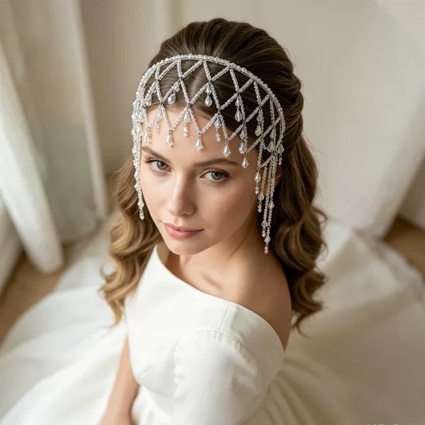 New Style Mesh Tassel Headpiece Versatile Princess Style Transparent Bead Hair Chain Bridal Accessories for Women Hair Band